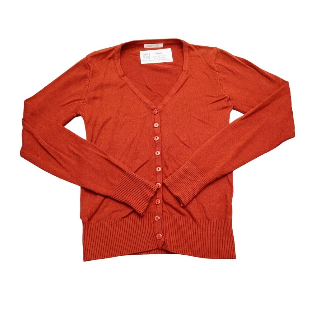 Debut Sweater Womens S Red Plain V Neck Long Sleeve Button Down Knitted Cardigan